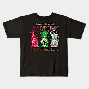 Funny Happy Valentines St Patrick Easter Happy Holiday Gnome Kids T-Shirt